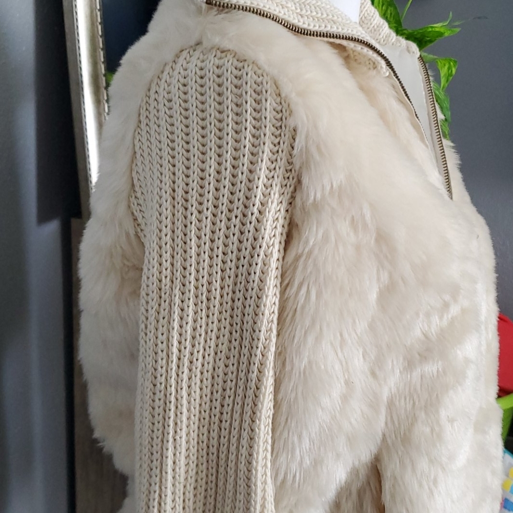 Anthropologie  white faux fur sweater jacket - Picture 3 of 6